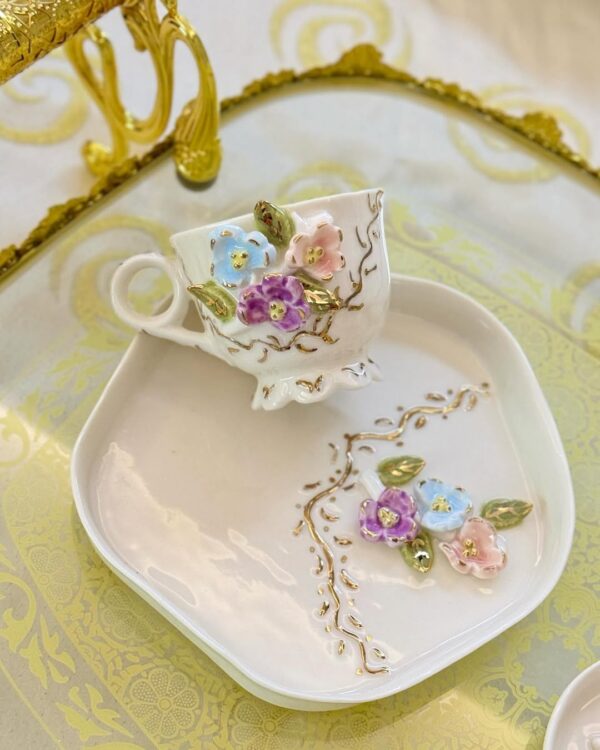 Mor Menekşe El Yapımı Porselen Fincan